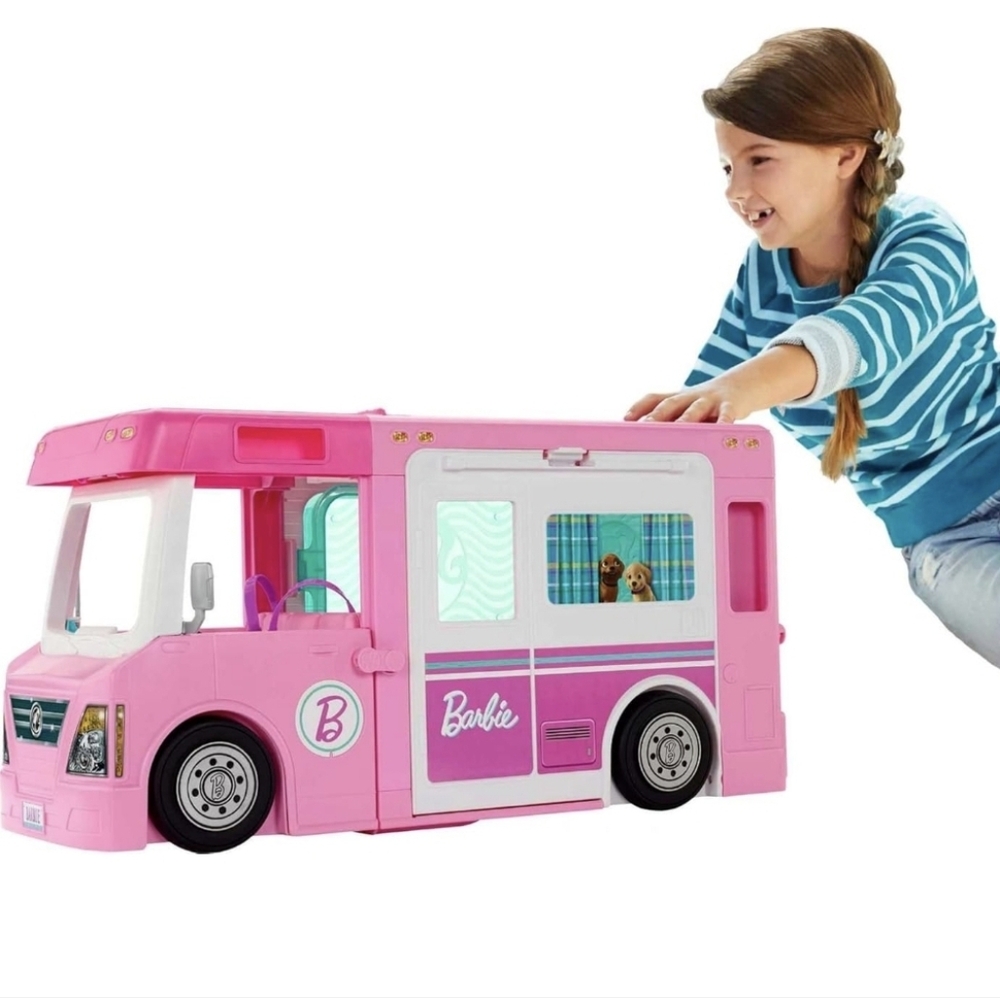 Barbie Camper Playset, 3-in-1 DreamCamper with Pool & 50 Accessories, Transforms